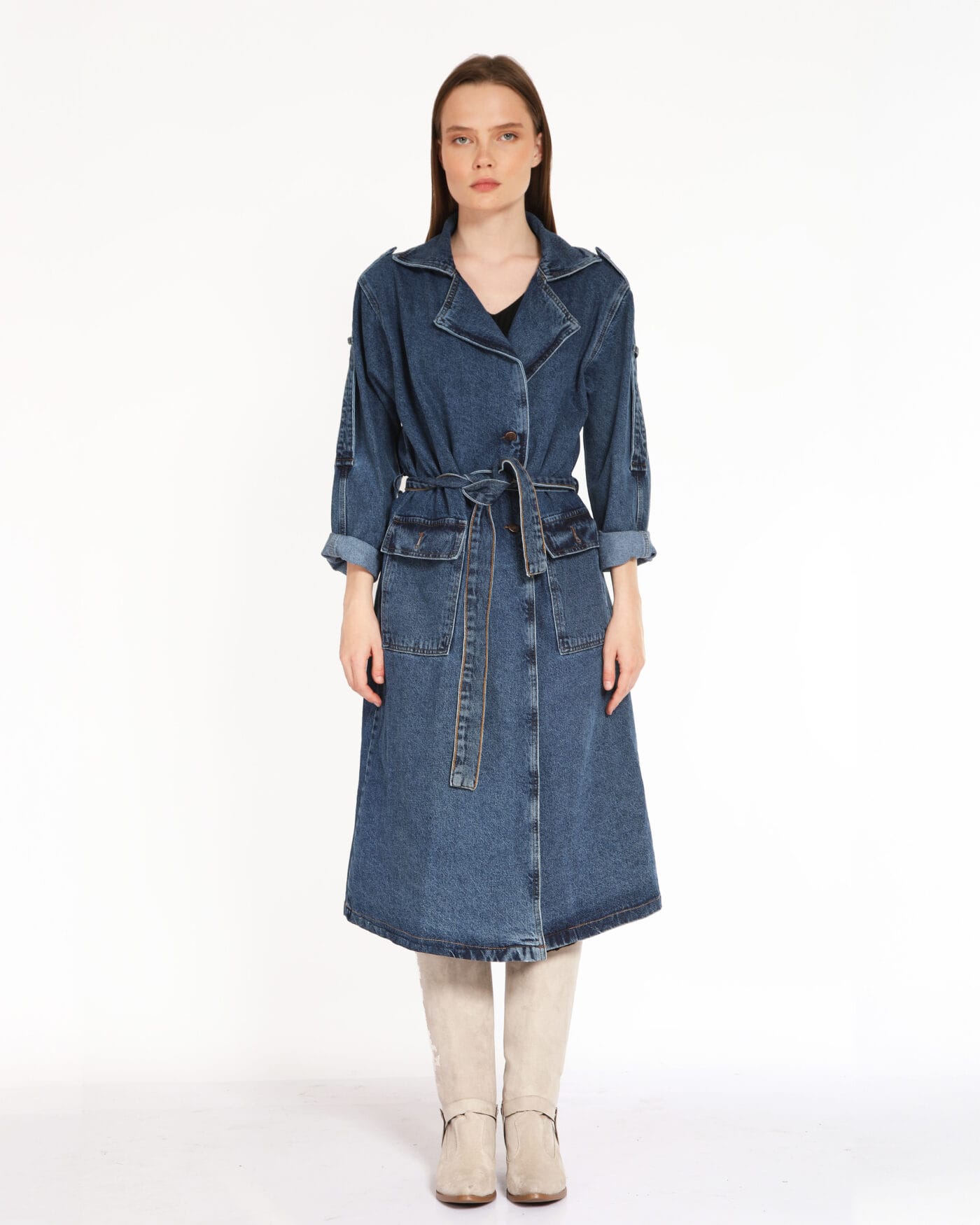 Kapsulgardırop-Indigo-Jean-Desen-Trenchcoat