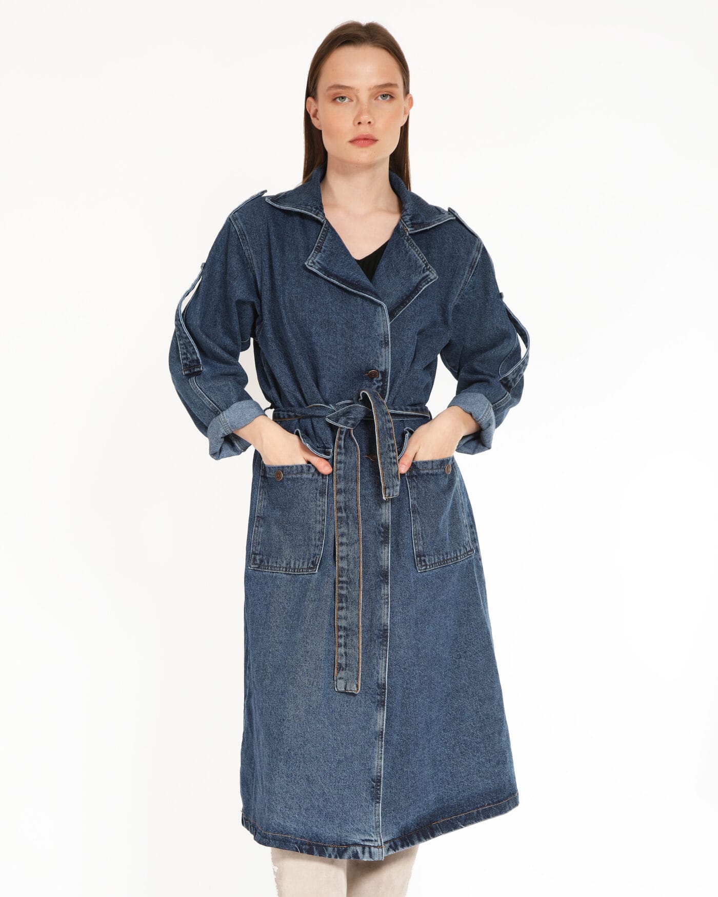 Kapsulgardırop-Indigo-Jean-Desen-Trenchcoat