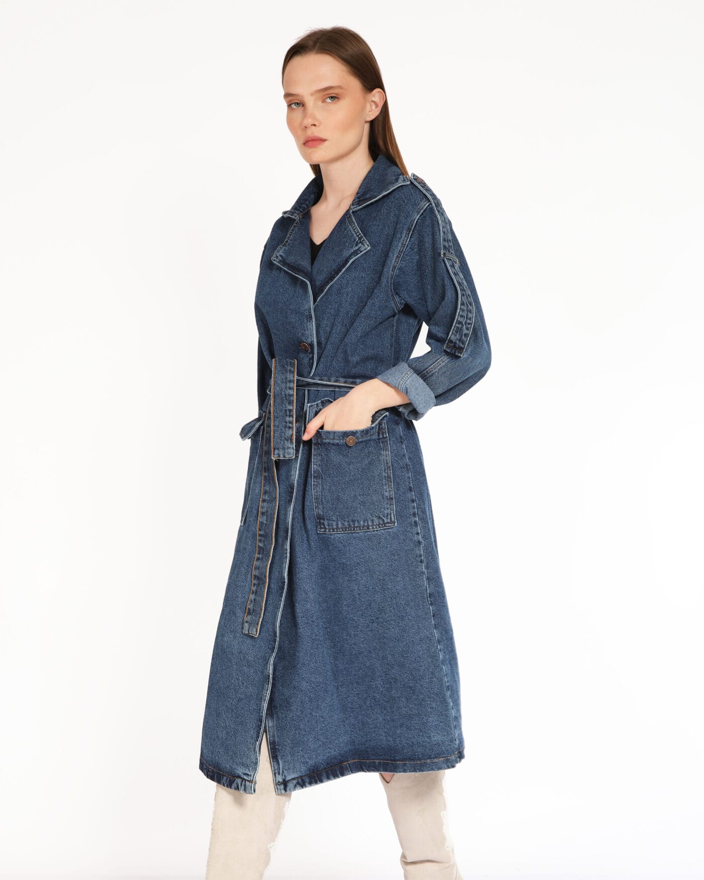 Kapsulgardırop-Indigo-Jean-Desen-Trenchcoat