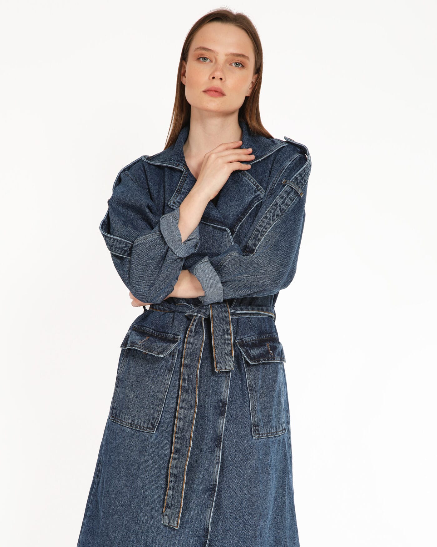 Kapsulgardırop-Indigo-Jean-Desen-Trenchcoat