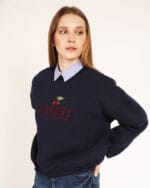 Lacivert-Cherry-Sweatshirt-Nakisli-Kadin
