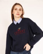 Lacivert-Cherry-Sweatshirt-Nakisli-Kadin