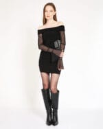 See-Through-Evening-Dress-Siyah-Drapeli-Mini-Elbise-Kadin