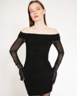 See-Through-Evening-Dress-Siyah-Drapeli-Mini-Elbise-Kadin