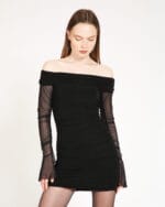 See-Through-Evening-Dress-Siyah-Drapeli-Mini-Elbise-Kadin