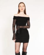 See-Through-Evening-Dress-Siyah-Drapeli-Mini-Elbise-Kadin