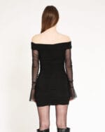 See-Through-Evening-Dress-Siyah-Drapeli-Mini-Elbise-Kadin