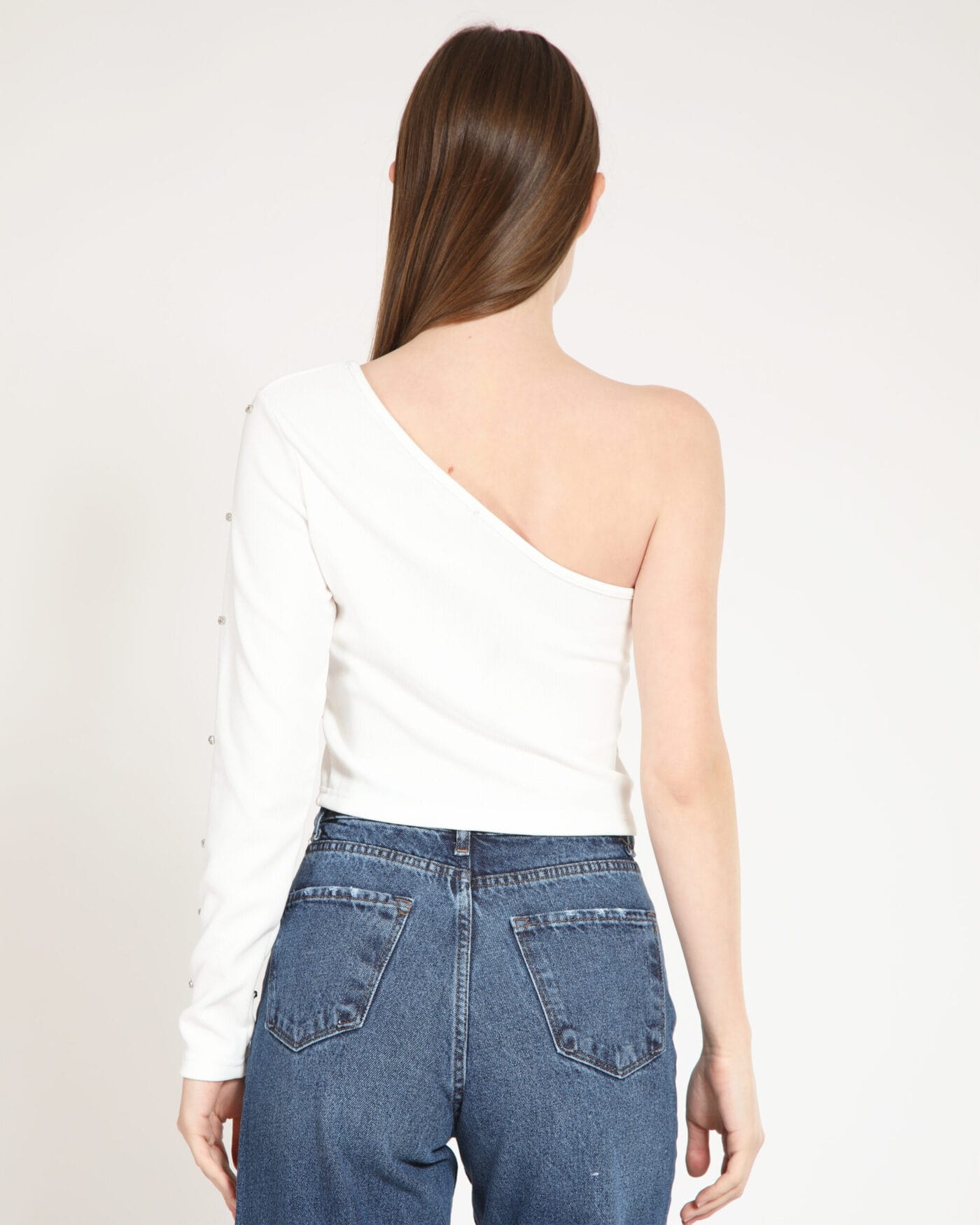 White-One-Arm-Crop-Woman-Kadin
