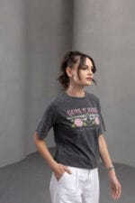 Antrasit-Gunsn-roses-baskili-T-Shirt