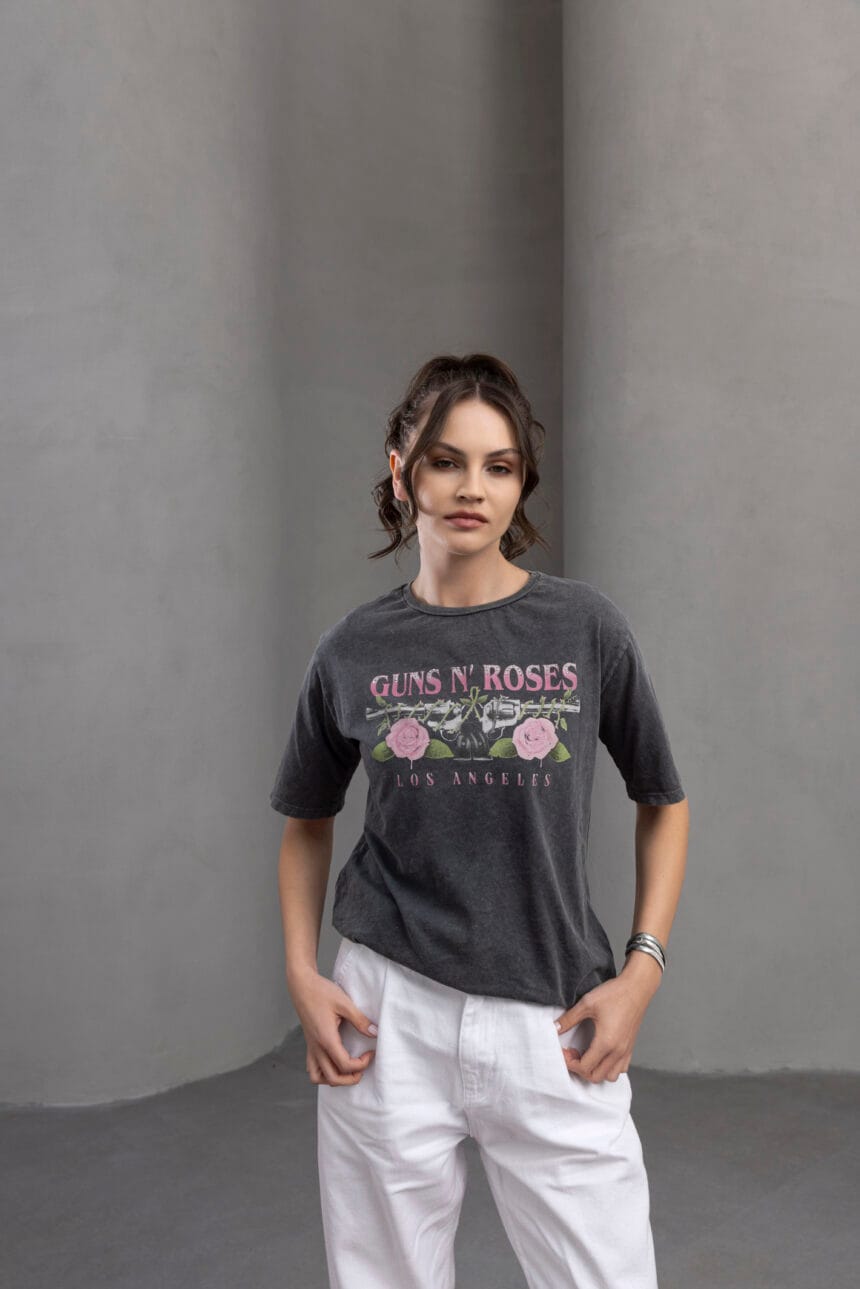 Antrasit-Gunsn-roses-baskili-T-Shirt