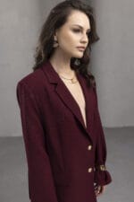 Bordo-Gold-Dugmeli-Polyviscon-Ceket-Pantolon-Takim-Kadin