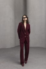 Bordo-Gold-Dugmeli-Polyviscon-Ceket-Pantolon-Takim-Kadin
