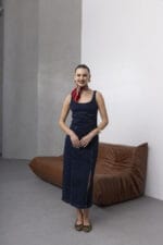 Mavi-Midi-Yirtmacli-Slim-Denim-Elbise-Kadin