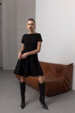 Volanli-Siyah-Mini-Elbise-Kadin