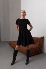 Volanli-Siyah-Mini-Elbise-Kadin