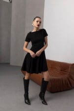 Volanli-Siyah-Mini-Elbise-Kadin