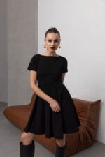 Volanli-Siyah-Mini-Elbise-Kadin